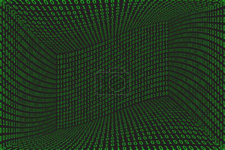 Programa de datos 3d fondo. Programación verde codificación binaria. Matrix hacker vector ilustración