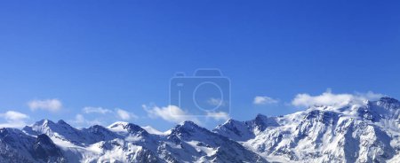 Panoramic view on high snowy winter mountains in nice sunny day. Caucasus Mountains. Svaneti region of Georgia.