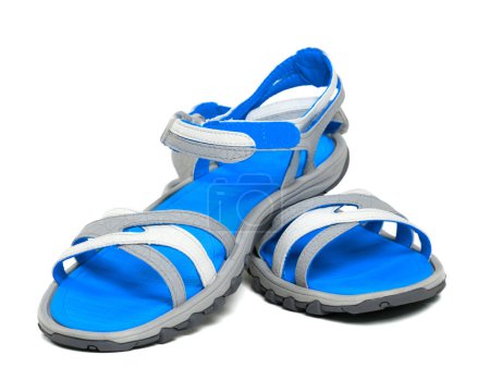 Foto de Pair of blue summer sandals isolated on white background - Imagen libre de derechos