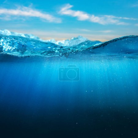 Foto de Deep underwater, abstract marine background. Tranquil view - Imagen libre de derechos