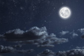 A backgrounds night sky with stars moon and clouds for Christmas Poster #625483080