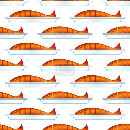 Illustration for Grilled fish on a plate seamless pattern - Royalty Free Image
