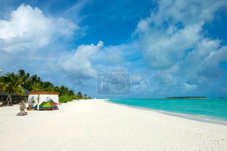 Téléchargez les photos : Île tropicale des Maldives avec plage de sable blanc et mer. palmier - en image libre de droit