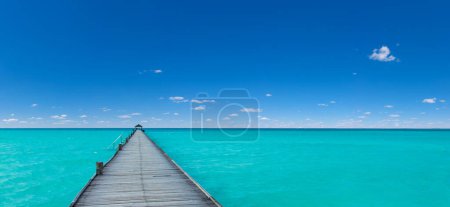 Photo for Blue Sky background with tiny Clouds. Panorama background - Royalty Free Image