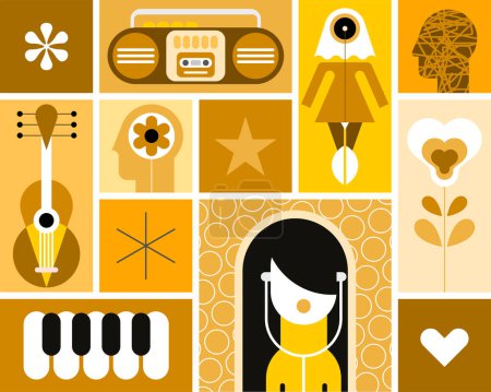 collage de arte pop de muchos objetos diferentes, conjunto de elementos de diseño vectorial. Cada uno de los elementos de diseño creados en una capa separada y se pueden utilizar como una imagen independiente, icono o logotipo.