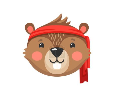 Illustration for Cartoon beaver animal pirate and corsair character, playful castor skipper and boatswain personage. Isolated vector friendly sailor and captain with rosy cheeks and sharp teeth, wears red bandana - Royalty Free Image