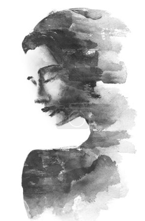 Téléchargez les photos : Portrait noir et blanc d'une femme en technique de peinture - en image libre de droit