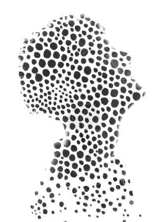 Foto de Una silueta de perfil de hombre se fusiona con arte pointelle en una doble exposición - Imagen libre de derechos