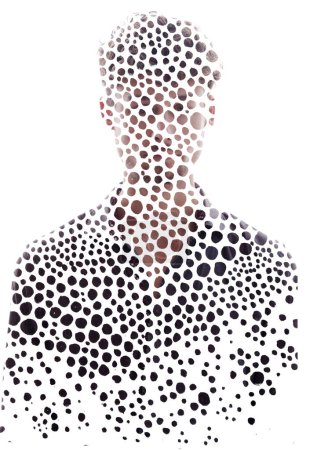 Photo for A full-front portrait of a young man combined with pointelle texture in double exposure - Royalty Free Image