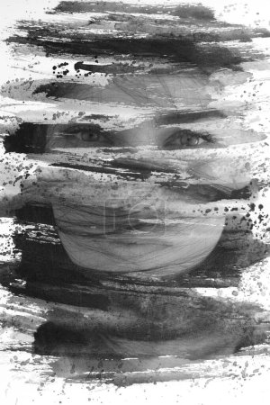 Photo for A young womans portrait creatively merged with an abstract brush painting in a paintography - Royalty Free Image
