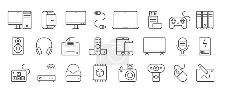 Illustration for Set of 24 line icons of computer and electronic devices - Royalty Free Image
