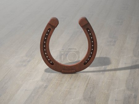 Photo for Horseshoe on wooden background. 3d illustration. - Royalty Free Image