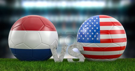 Foto de Qatar 2022 Copa del Mundo de Fútbol ronda de 16 Países Bajos vs EE.UU. ilustración 3d. - Imagen libre de derechos