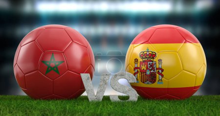 Photo for Qatar 2022 Football world cup round of 16 Morocco vs Spain. 3d illustration. - Royalty Free Image