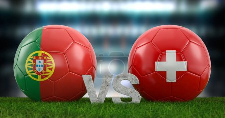 Photo for Qatar 2022 Football world cup round of 16 Portugal vs Switzerland. 3d illustration. - Royalty Free Image