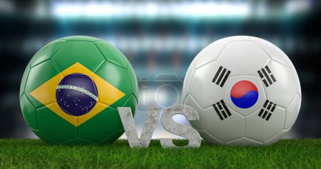 Qatar 2022 Coupe du monde de football ronde de 16 Brésil vs Corée du Sud. Illustration 3d.