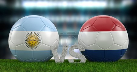 Qatar 2022 Football world cup quarter-final Argentina vs Netherlands. 3d illustration.