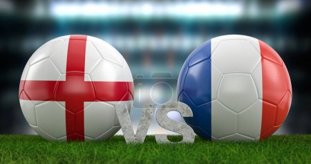 Katar 2022 Fußball-WM Viertelfinale England gegen Frankreich. 3D-Illustration.