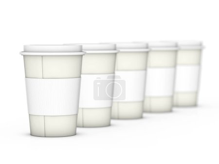 Téléchargez les photos : Tasses à café en papier sur fond blanc. Illustration 3d. - en image libre de droit