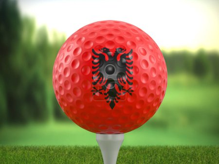 Foto de Golf ball Albania flag on a golf course. 3d illustration. - Imagen libre de derechos