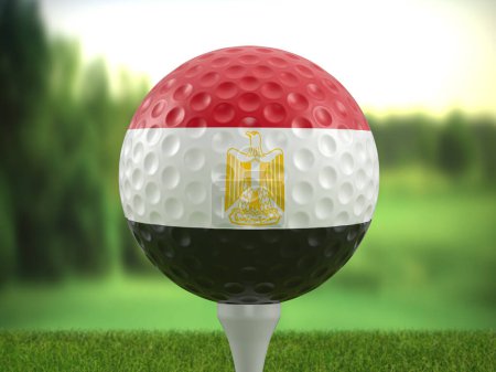 Téléchargez les photos : Golf ball Egypt flag on a golf course. 3d illustration. - en image libre de droit