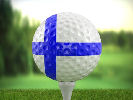 Téléchargez les photos : Golf ball Finland flag on a golf course. 3d illustration. - en image libre de droit