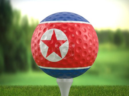 Téléchargez les photos : Golf ball North Korea flag on a golf course. 3d illustration. - en image libre de droit