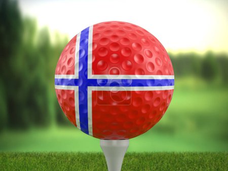 Téléchargez les photos : Golf ball Norway flag on a golf course. 3d illustration. - en image libre de droit