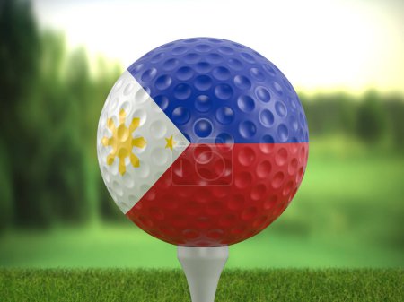 Téléchargez les photos : Golf ball Philippines flag on a golf course. 3d illustration. - en image libre de droit
