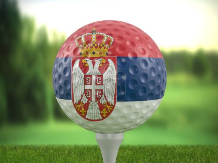 Foto de Golf ball Serbia flag on a golf course. 3d illustration. - Imagen libre de derechos