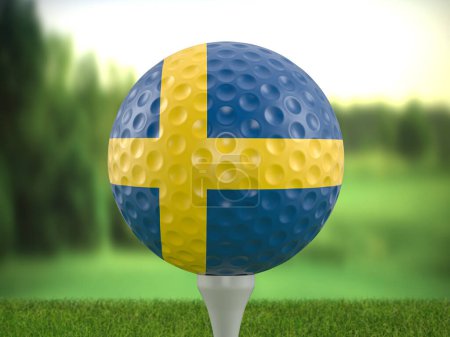 Foto de Golf ball Sweden flag on a golf course. 3d illustration. - Imagen libre de derechos