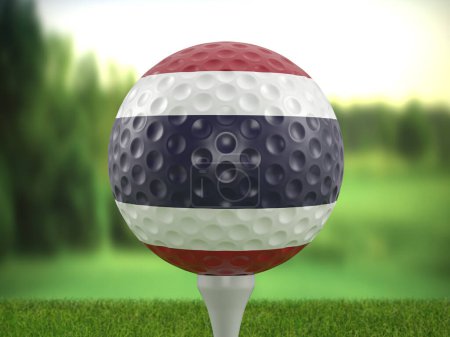 Foto de Golf ball Thailand flag on a golf course. 3d illustration. - Imagen libre de derechos