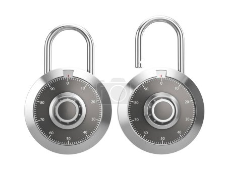 Téléchargez les photos : Padlock combination lock set on a white background. 3d illustration. - en image libre de droit
