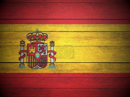 Foto de Bandera de España pintada sobre tabla de madera. ilustración 3d. - Imagen libre de derechos