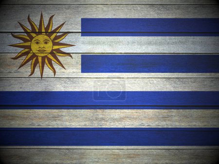 Téléchargez les photos : Drapeau de l'Uruguay peint sur des planches en bois. Illustration 3d. - en image libre de droit