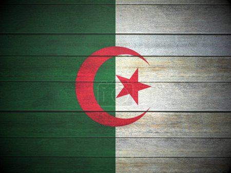 Photo for Algeria flag painted on wooden planks background. 3d illustration. - Royalty Free Image