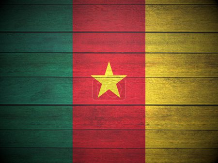Photo for Cameroon flag painted on wooden planks background. 3d illustration. - Royalty Free Image