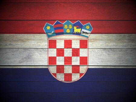 Photo for Croatia flag painted on wooden planks background. 3d illustration. - Royalty Free Image