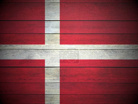 Téléchargez les photos : Drapeau du Danemark peint sur des planches de bois. Illustration 3d. - en image libre de droit
