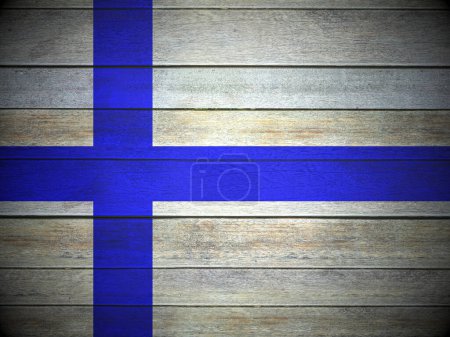 Photo for Finland flag painted on wooden planks background. 3d illustration. - Royalty Free Image