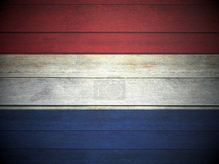 Téléchargez les photos : Netherlands flag painted on wooden planks background. 3d illustration. - en image libre de droit