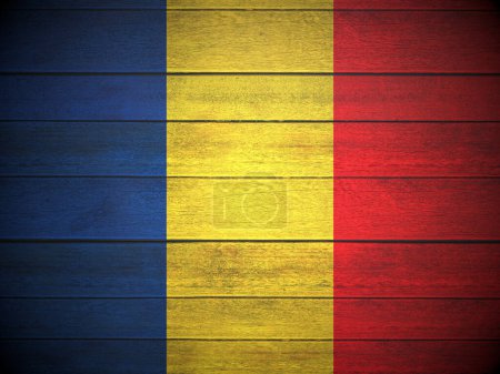 Foto de Romania flag painted on wooden planks background. 3d illustration. - Imagen libre de derechos