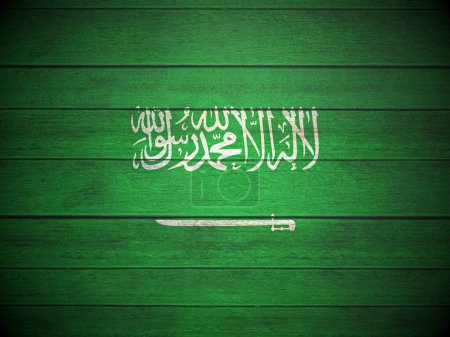 Foto de Saudi Arabia flag painted on wooden planks background. 3d illustration. - Imagen libre de derechos