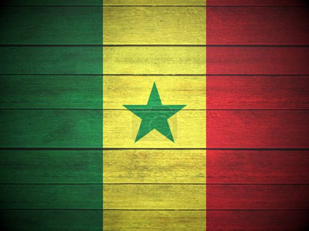 Téléchargez les photos : Drapeau du Sénégal peint sur des planches de bois. Illustration 3d. - en image libre de droit