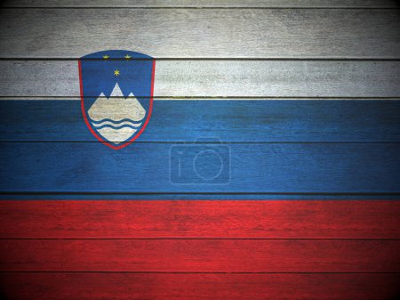 Téléchargez les photos : Slovenia flag painted on wooden planks background. 3d illustration. - en image libre de droit