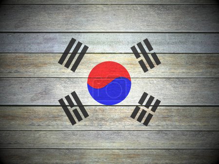Foto de South Korea flag painted on wooden planks background. 3d illustration. - Imagen libre de derechos