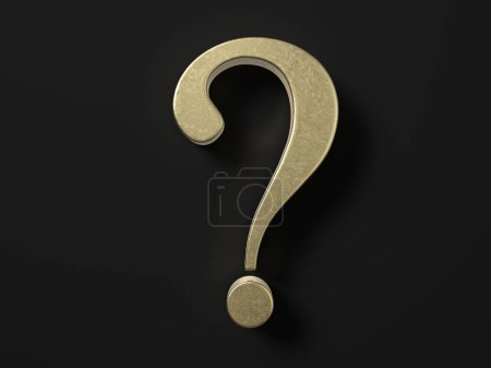 Photo for Gold question symbol on a black background. 3d illustration. - Royalty Free Image