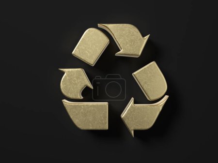Téléchargez les photos : Or recycler symbole sur un fond noir. Illustration 3d
. - en image libre de droit