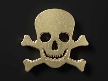 Photo for Gold skull symbol on a black background. 3d illustration. - Royalty Free Image