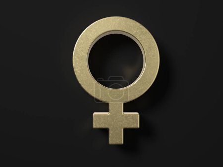 Téléchargez les photos : Symbole de femme de genre or sur fond noir. Illustration 3d. - en image libre de droit